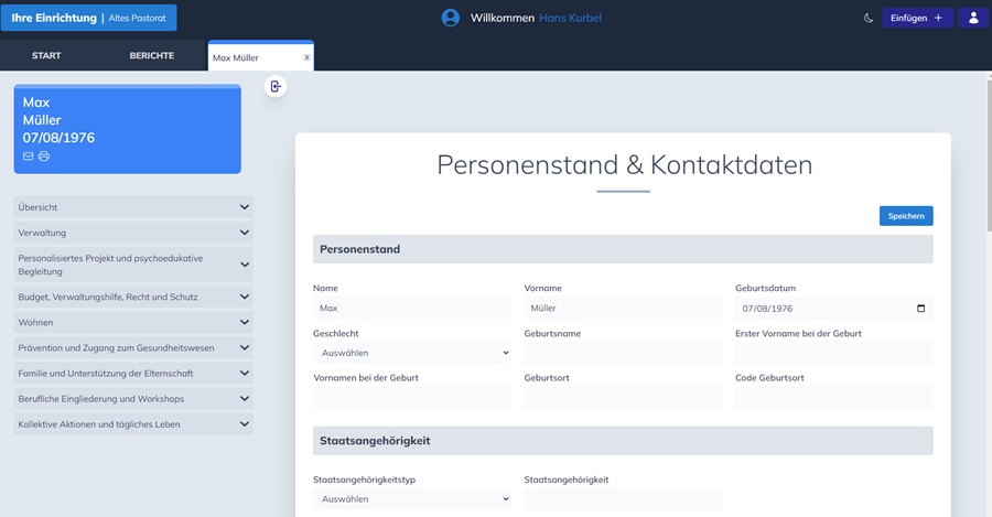SOFTI Benutzeroberfläche - Dossier-Management Software für soziale Einrichtungen, Werkstätten und Pflegeheime